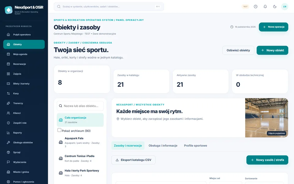 Zrzut ekranu: Katalog obiektów z profilami
